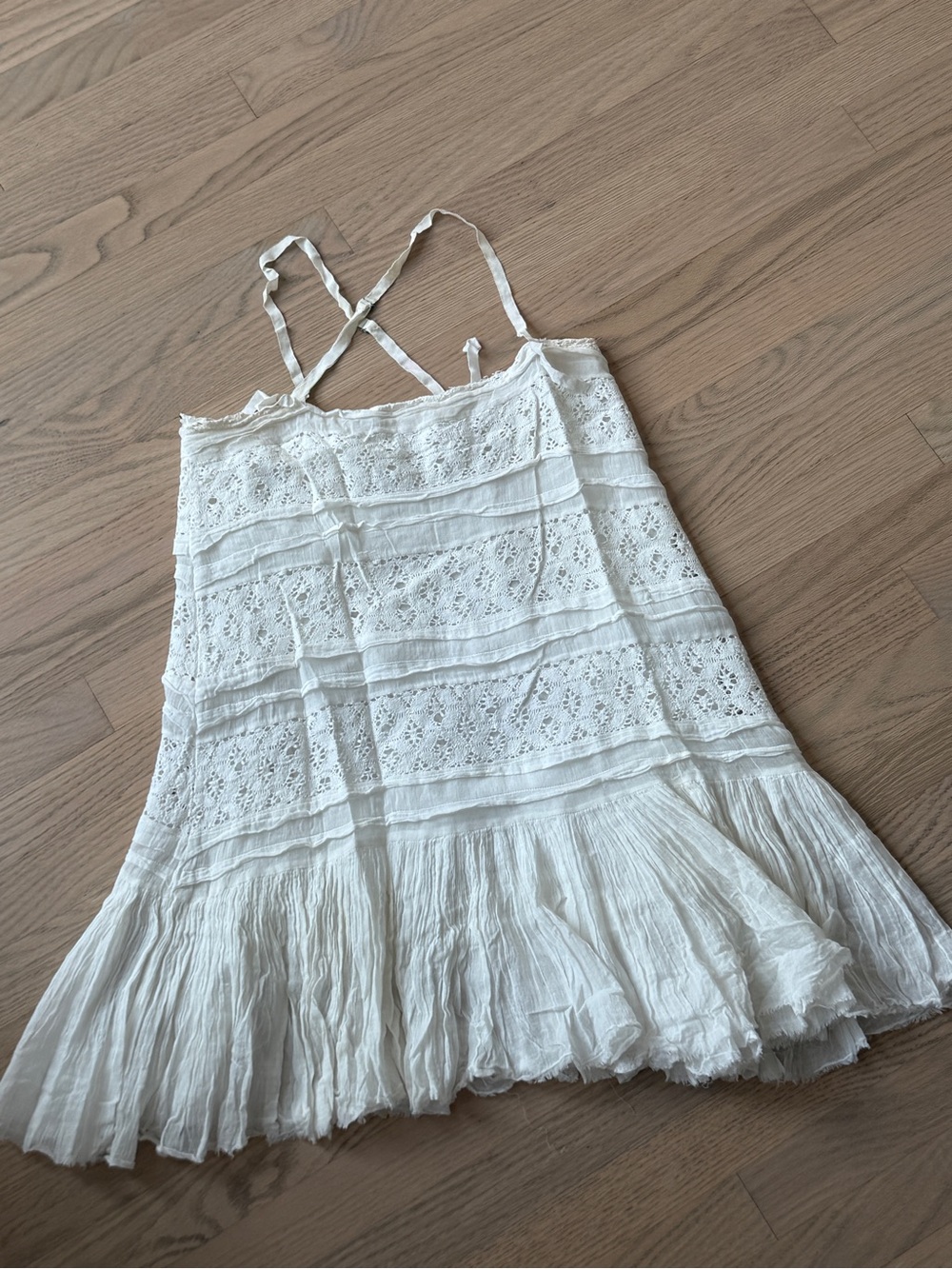 Free People White Eyelet Tiered Mini Dress / Size Small